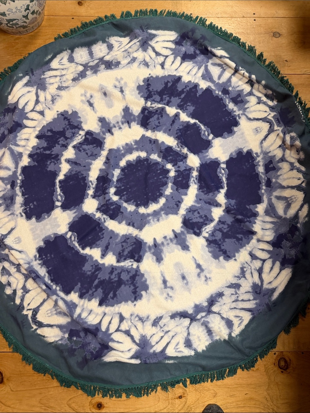 Gypsy 05 Boho Beach Tie Dye Roundie Blanket Throw, Green & Blue 100% Cotton